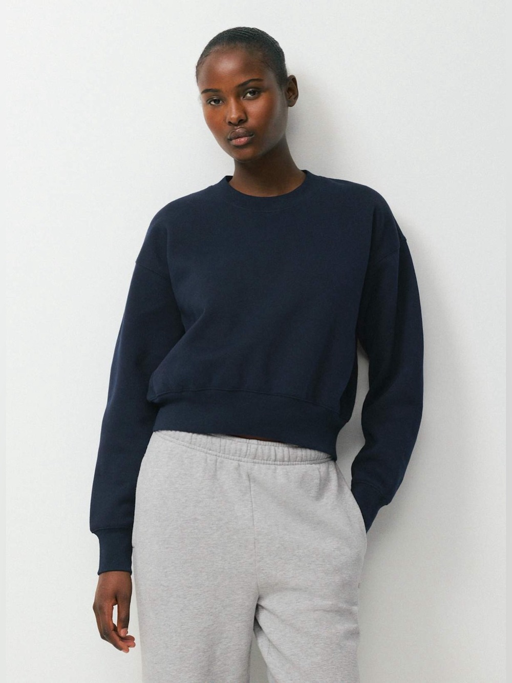 Aritzia TNA Admiral Navy Blue Cozy Sweatfleece Boyfriend Boxy Sweatshirt